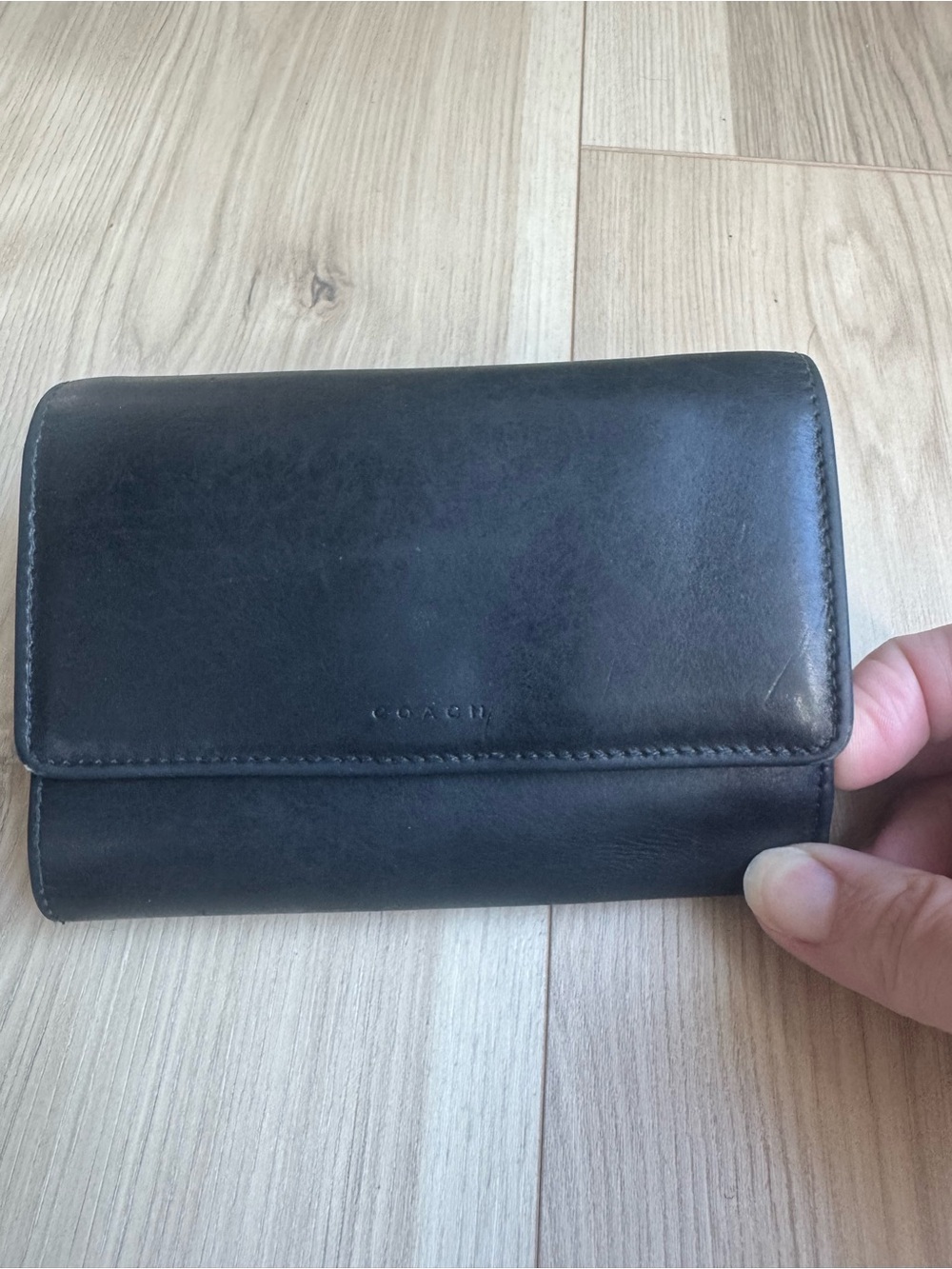 Vintage Coach Black Leather French Purse Wallet MADE IN SPAIN Rare Y2K